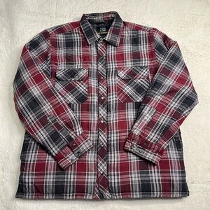 BC Clothing Quilted Plaid Flannel Button Down Pocket Insulated Jacket Mens L